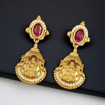 Lakshmi Temple Gold Plated Jhumka Earrings