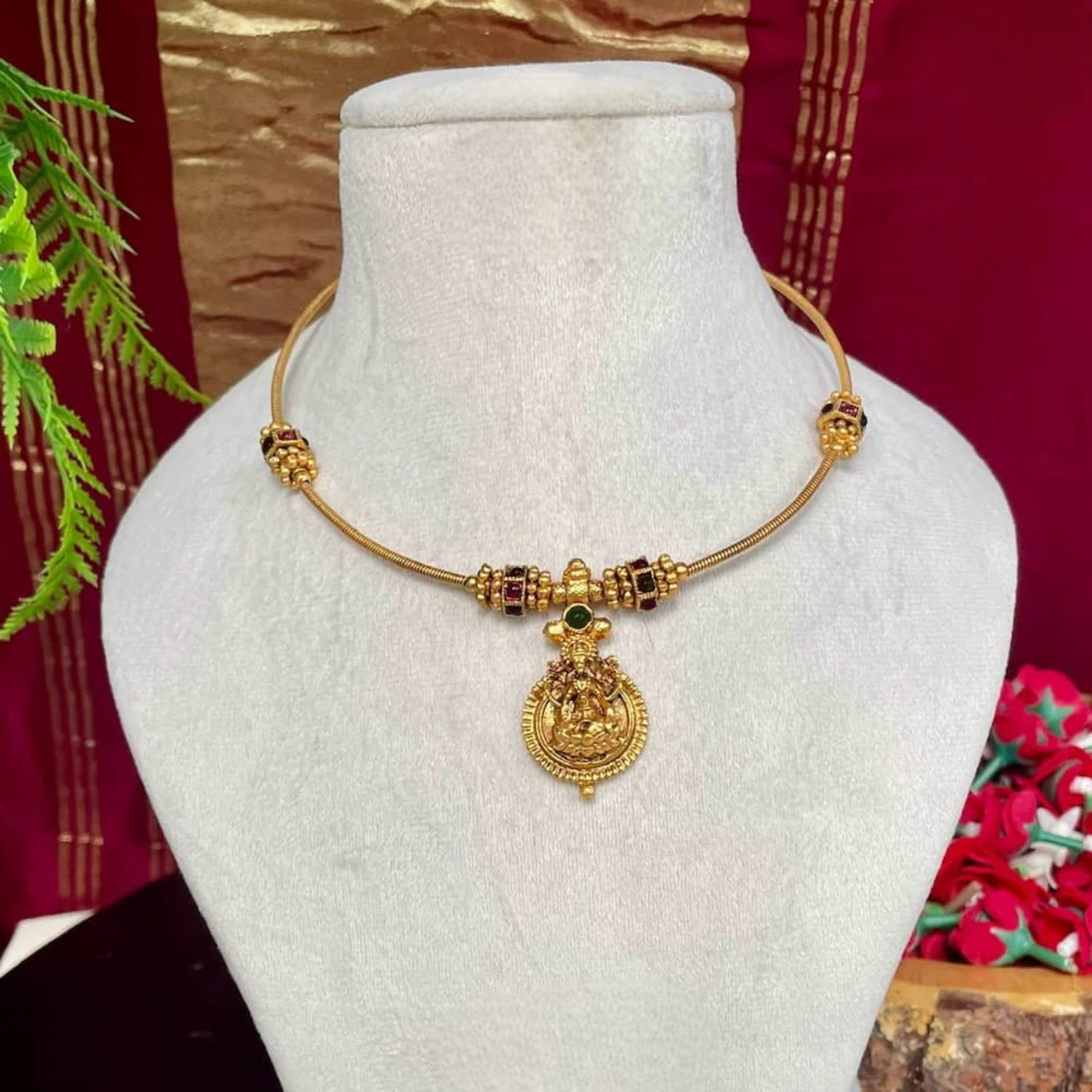 Lakshmi Temple Gold Plated Hasli Chain Necklace