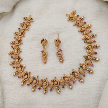 Temple Peacock Gold Plated American Diamond Necklace Set