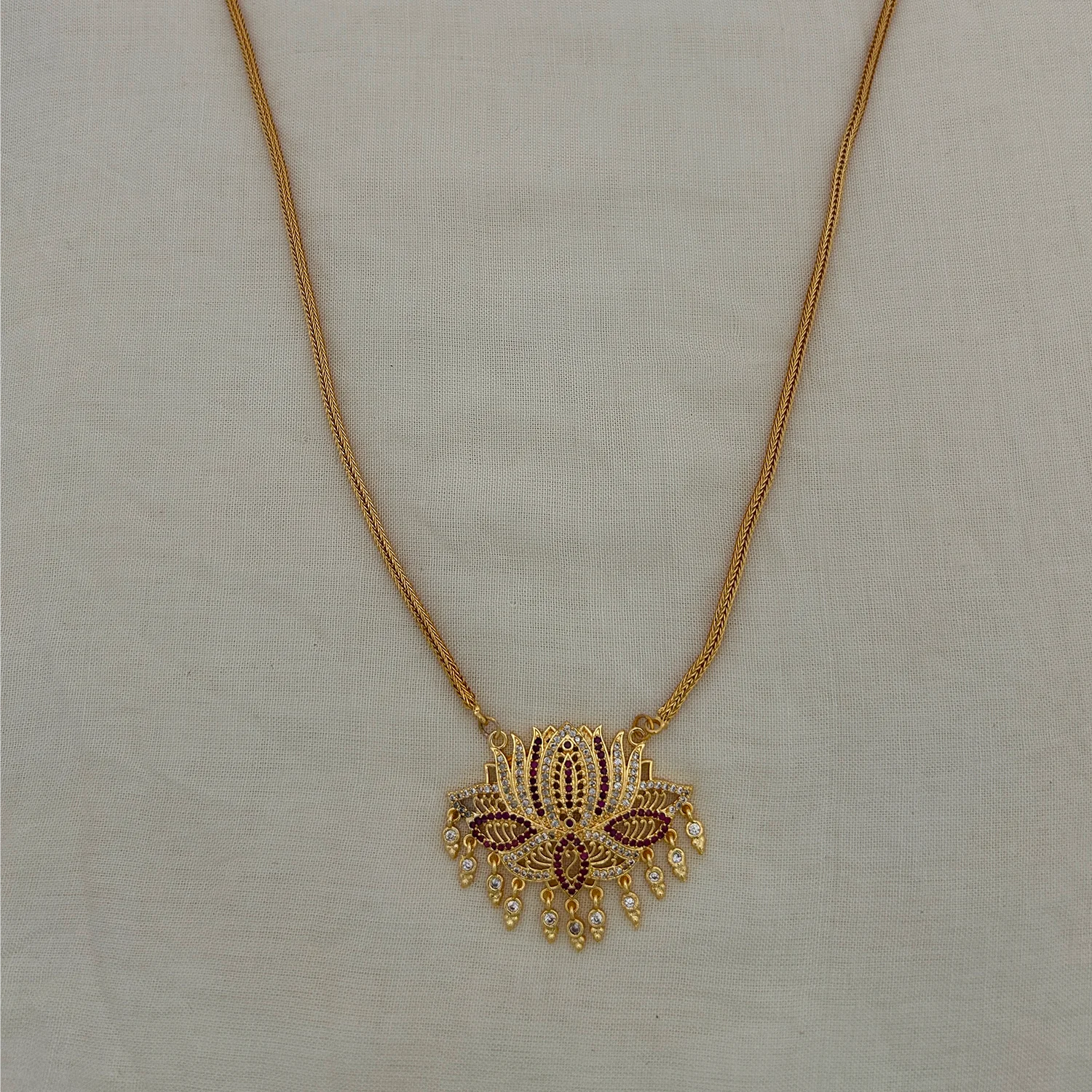 Floral AD Gold Plated Pendant Chain Necklace for Women