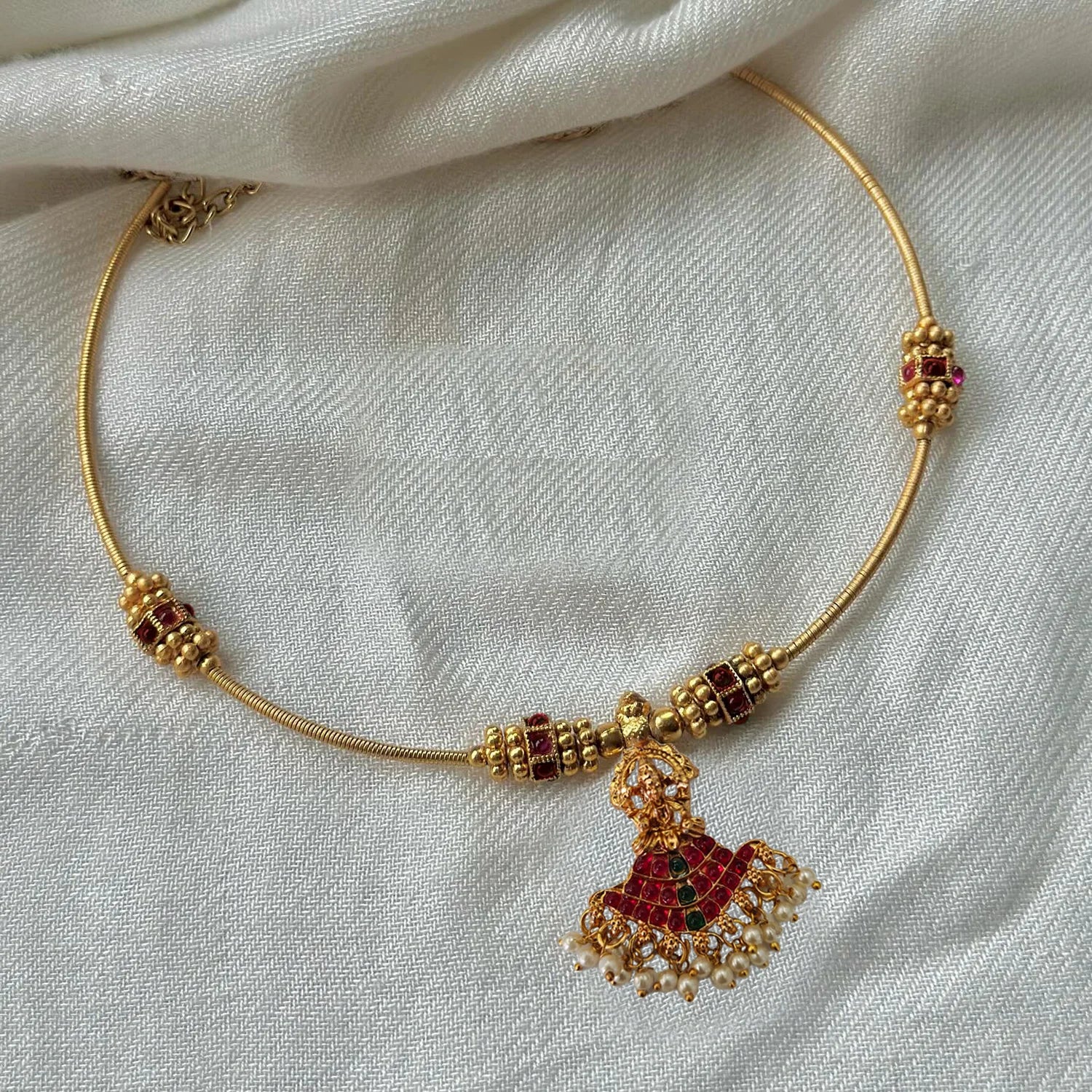 Lakshmi Pendant Gold Plated Hasli Chain Necklace