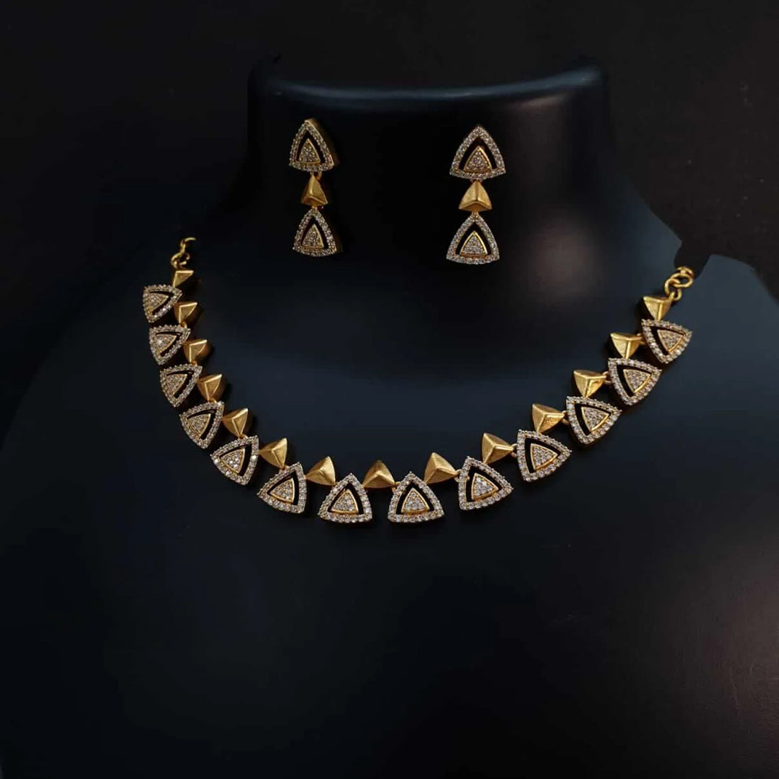 Antique Peacock Gold Plated American Diamond Necklace Set