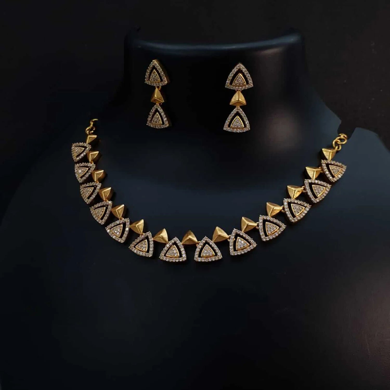 Antique Peacock Gold Plated American Diamond Necklace Set