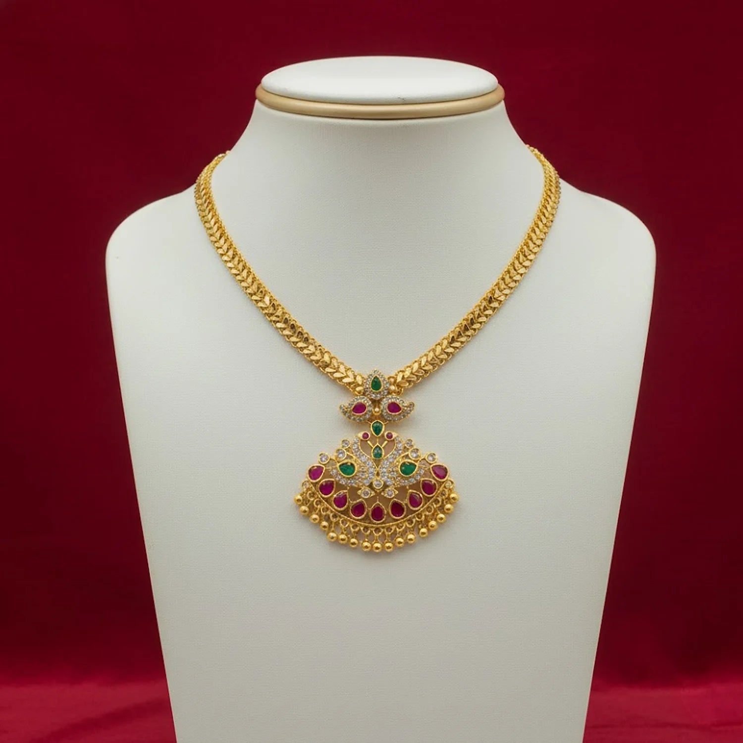 Multicolor Stone Gold Plated Pendant Chain Necklace