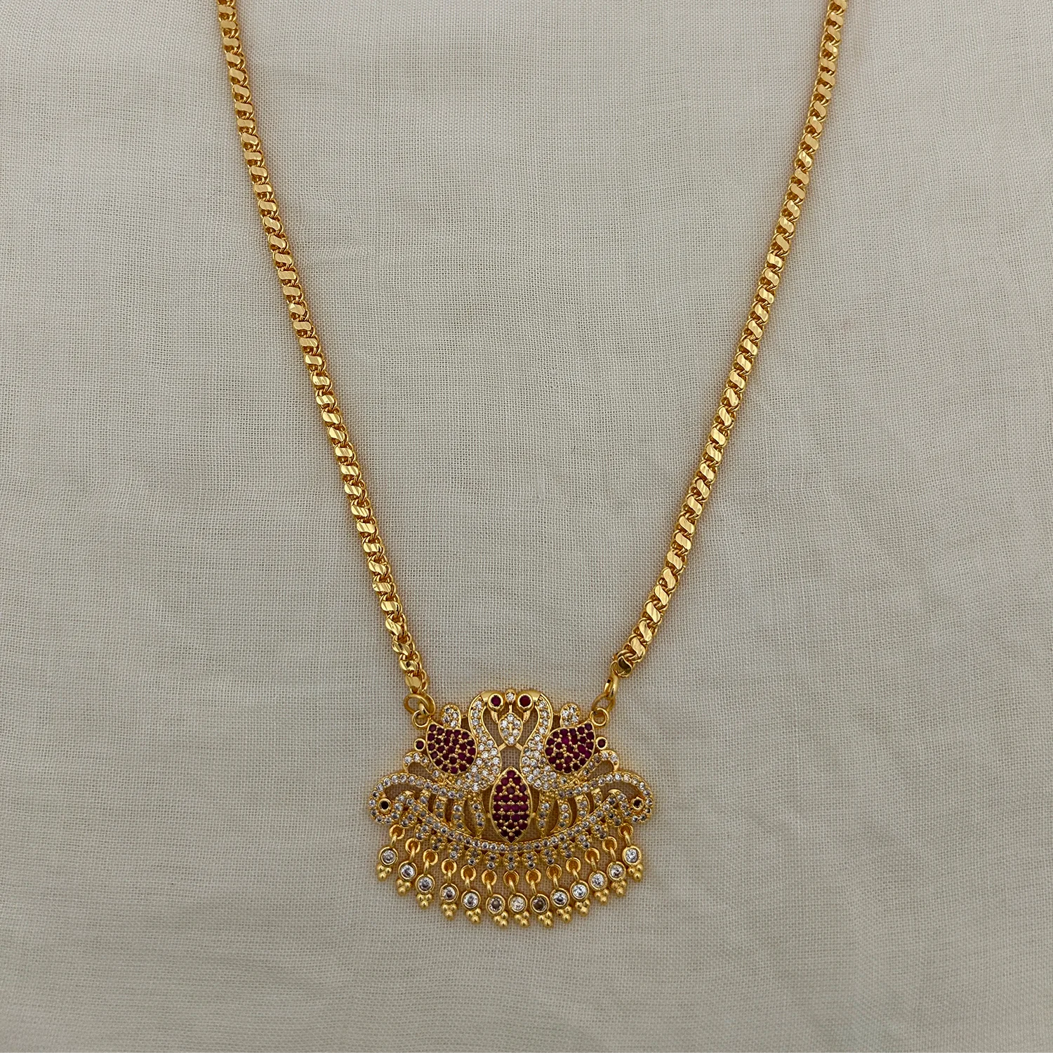 Peacock Stone Gold Plated Pendant Chain Necklace