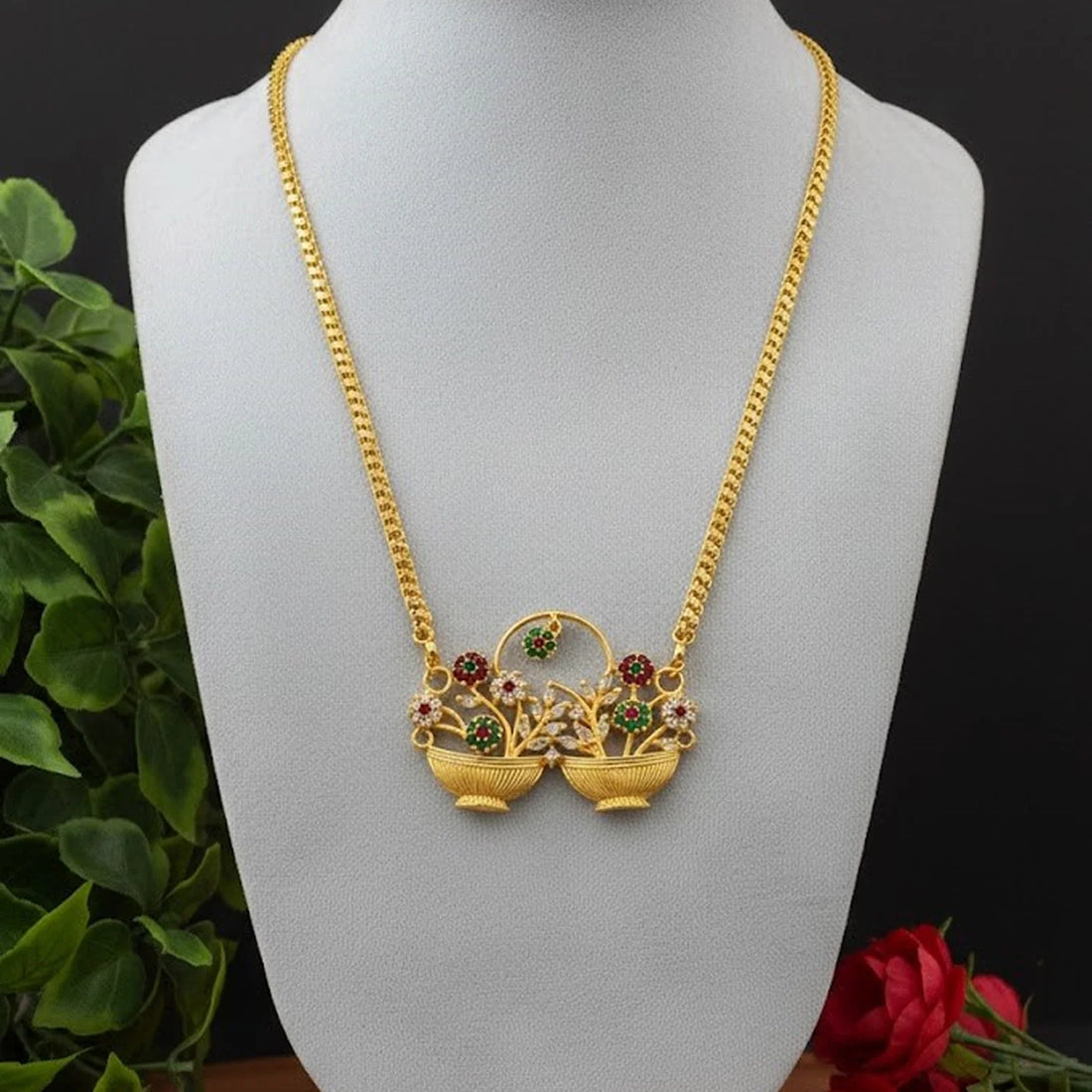 Floral Double Fuldani Gold Plated Chain Necklace for Women