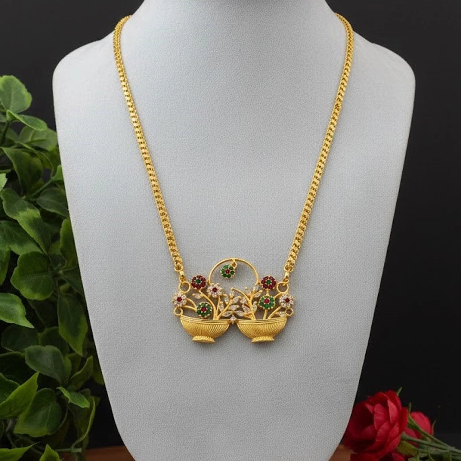 Floral Double Fuldani Gold Plated Chain Necklace for Women