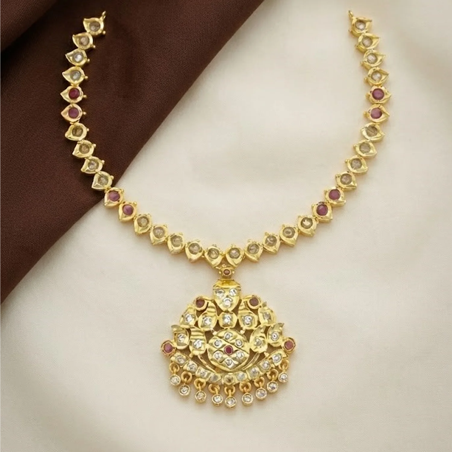 Red Stone Gold Plated Pendant Chain Necklace for Women