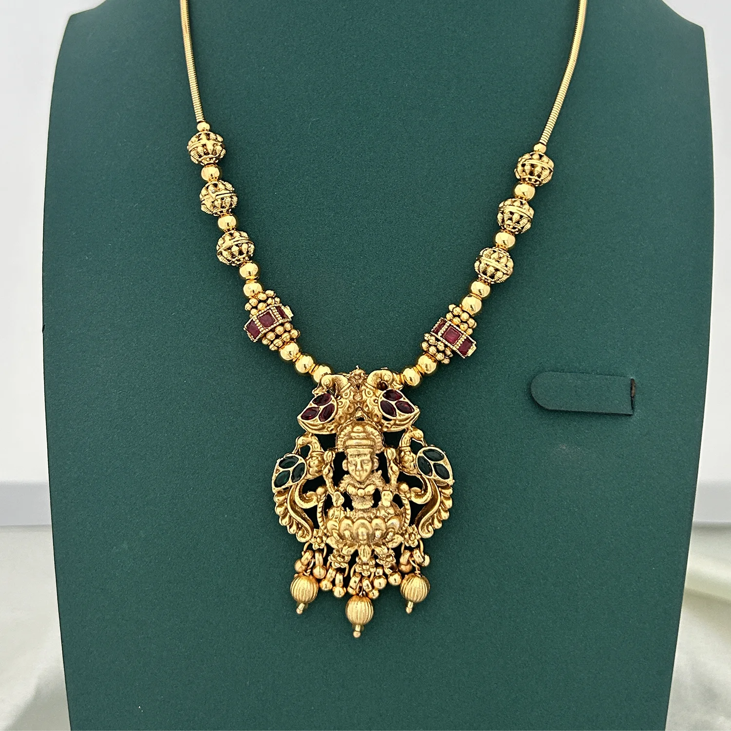 Lakshmi Peacock Temple Gold Hasli Necklace with Stones
