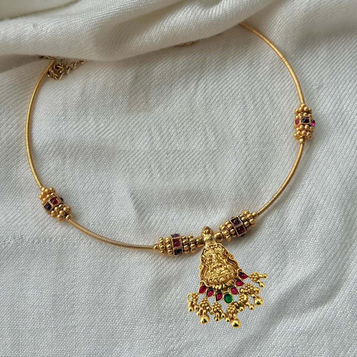 Lakshmi Gold Plated Minimal Chain Necklace with Red Stones