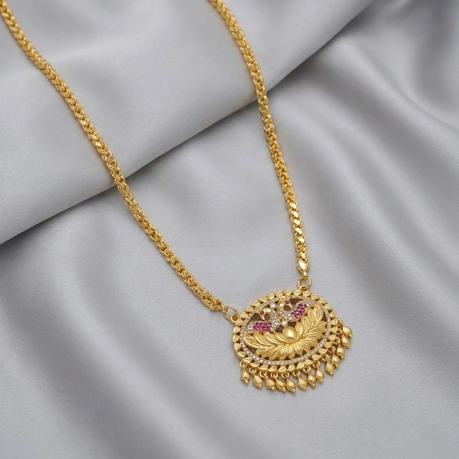 Lakshmi Temple Pendant Gold Long Chain Necklace