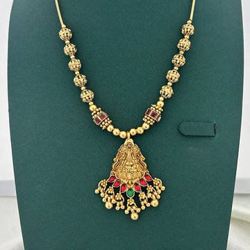 Lakshmi Temple Pendant Gold Hasli Necklace with Stones