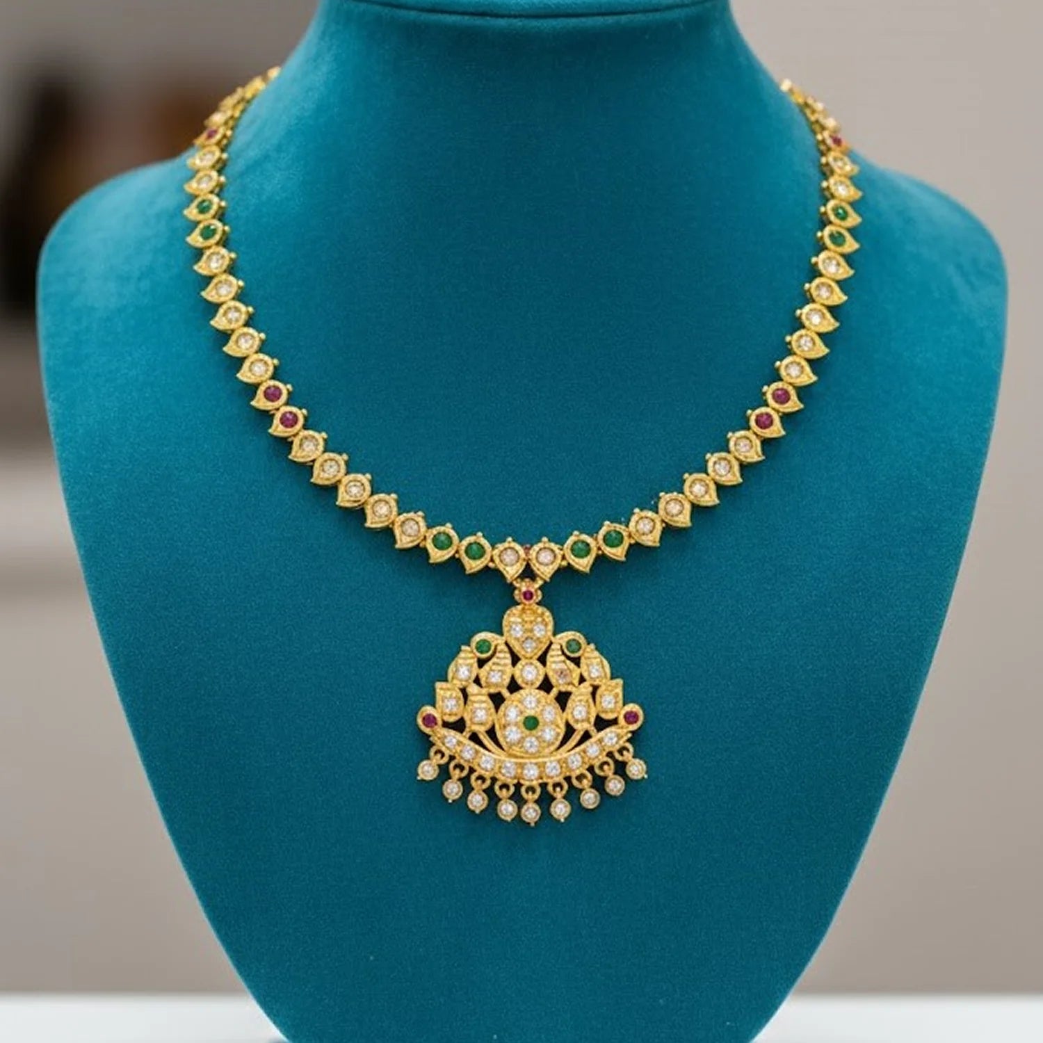 Multi Stone Gold Plated Pendant Chain Necklace for Women