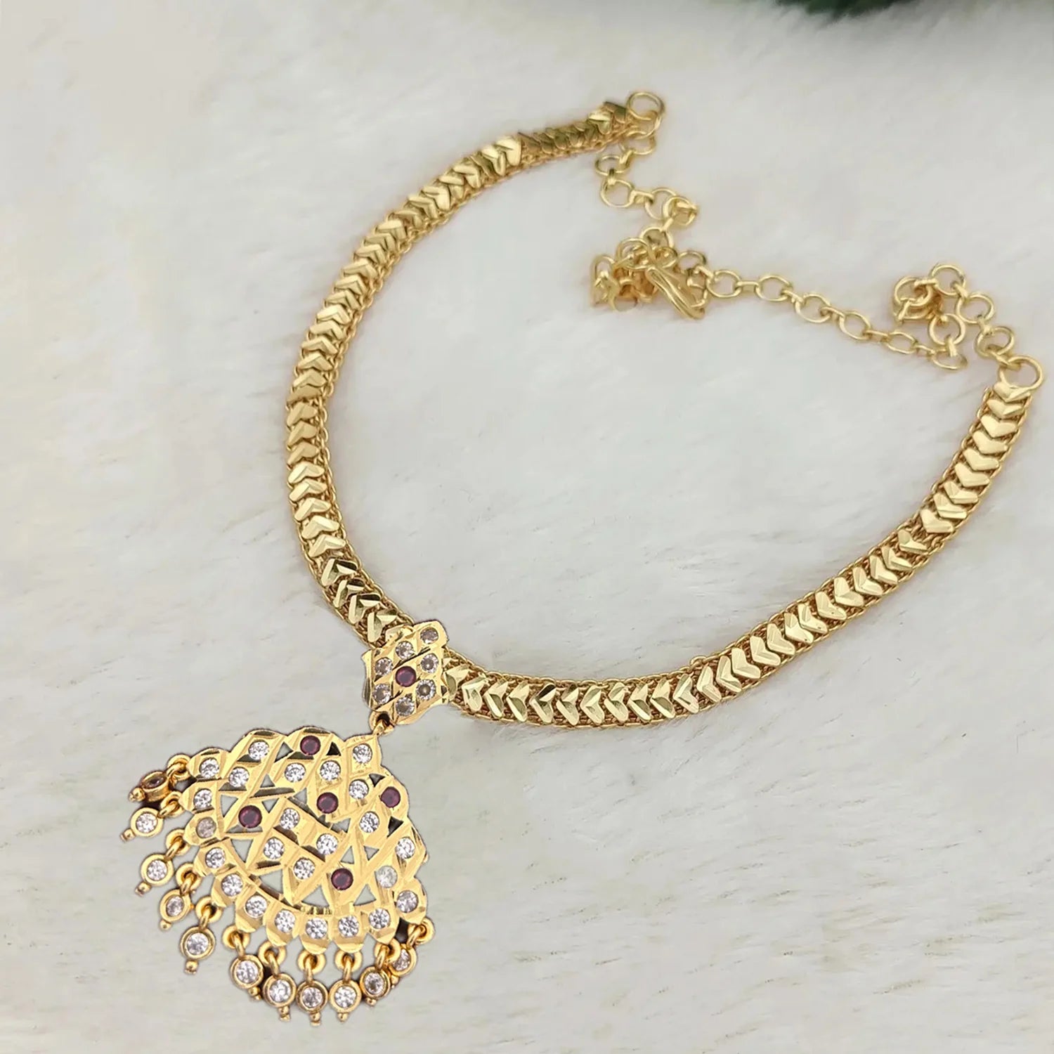 Gold Plated AD Stone Pendant Chain Necklace