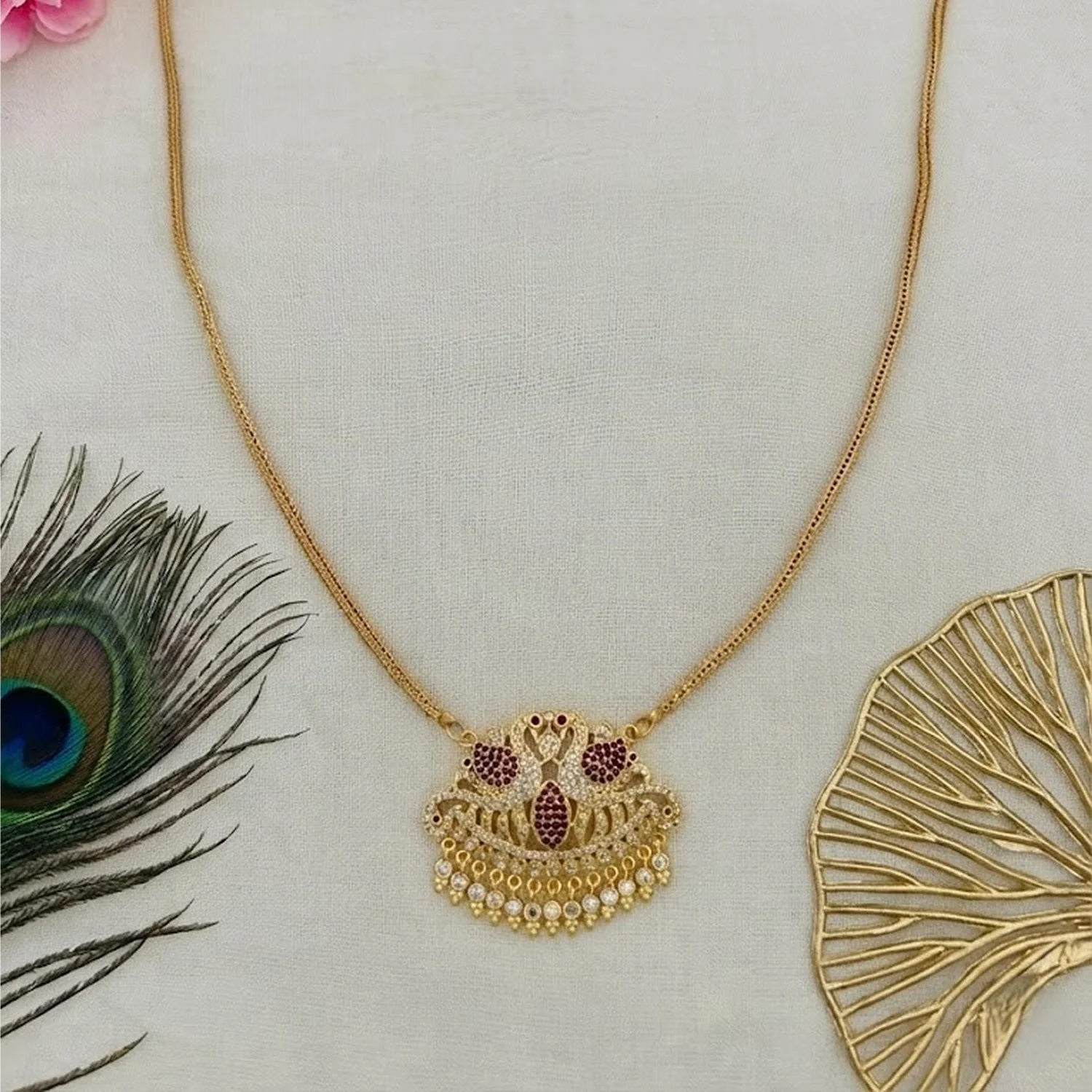 Peacock Design Gold Plated Pendant Chain Necklace