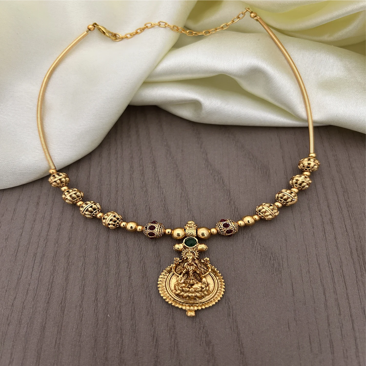 Antique Lakshmi Pendant Gold Hasli Chain Necklace
