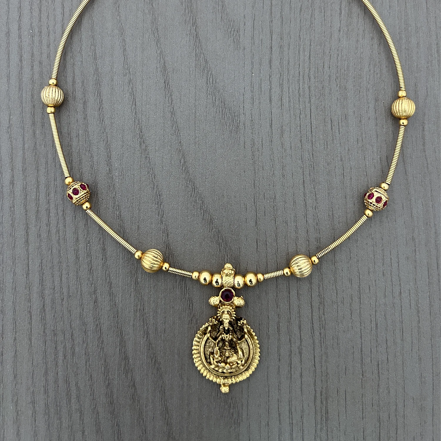 Temple Lakshmi Gold Plated Hasli Chain Necklace