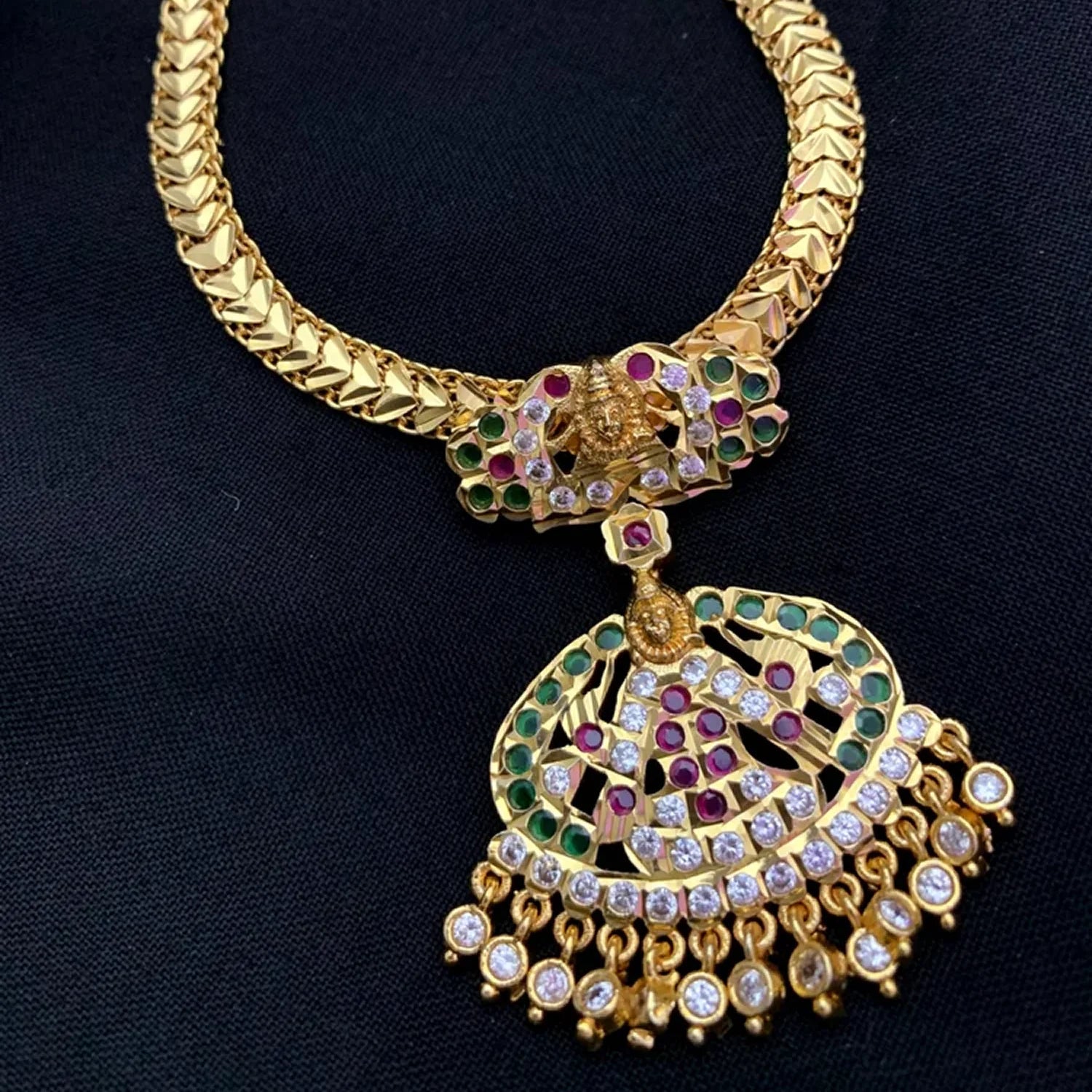 Lakshmi Temple Design Gold Chain Necklace