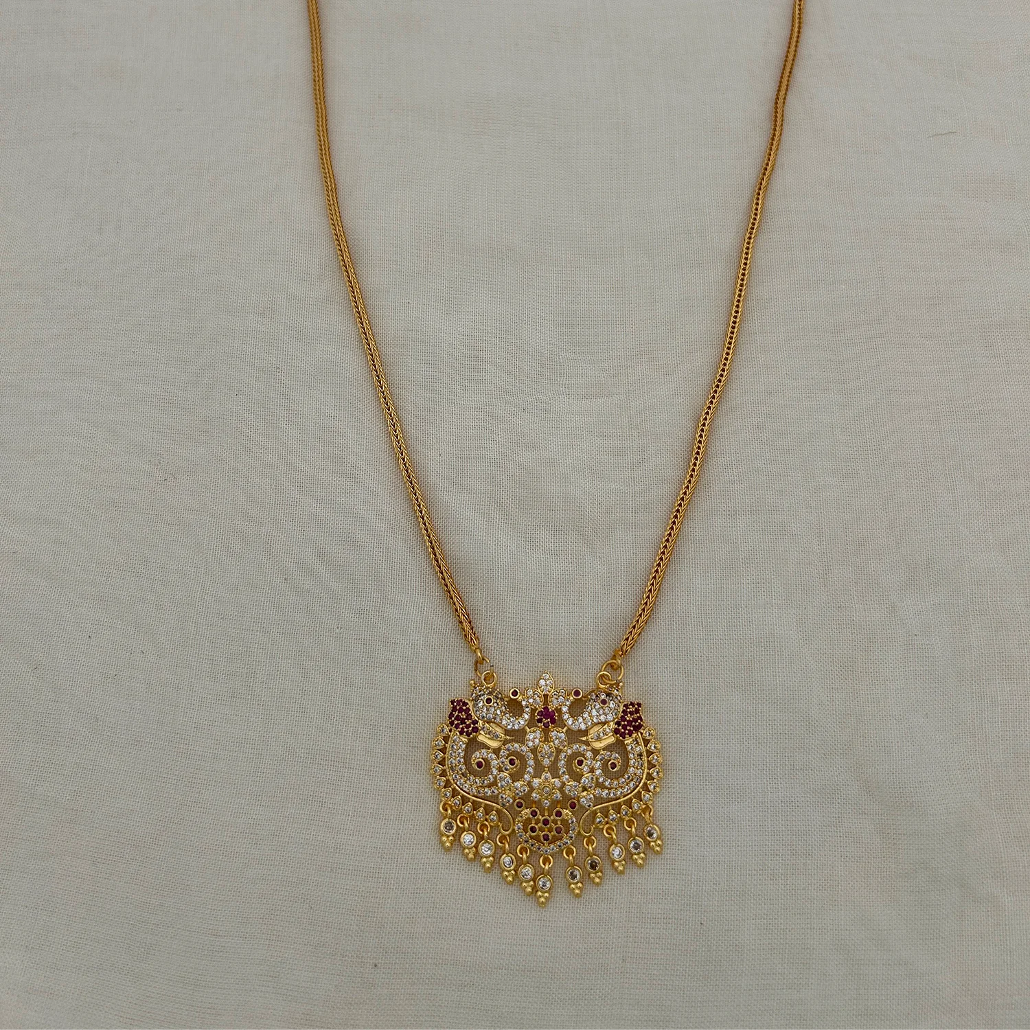 Antique Elephant Pearl Gold Plated Pendant Chain Necklace