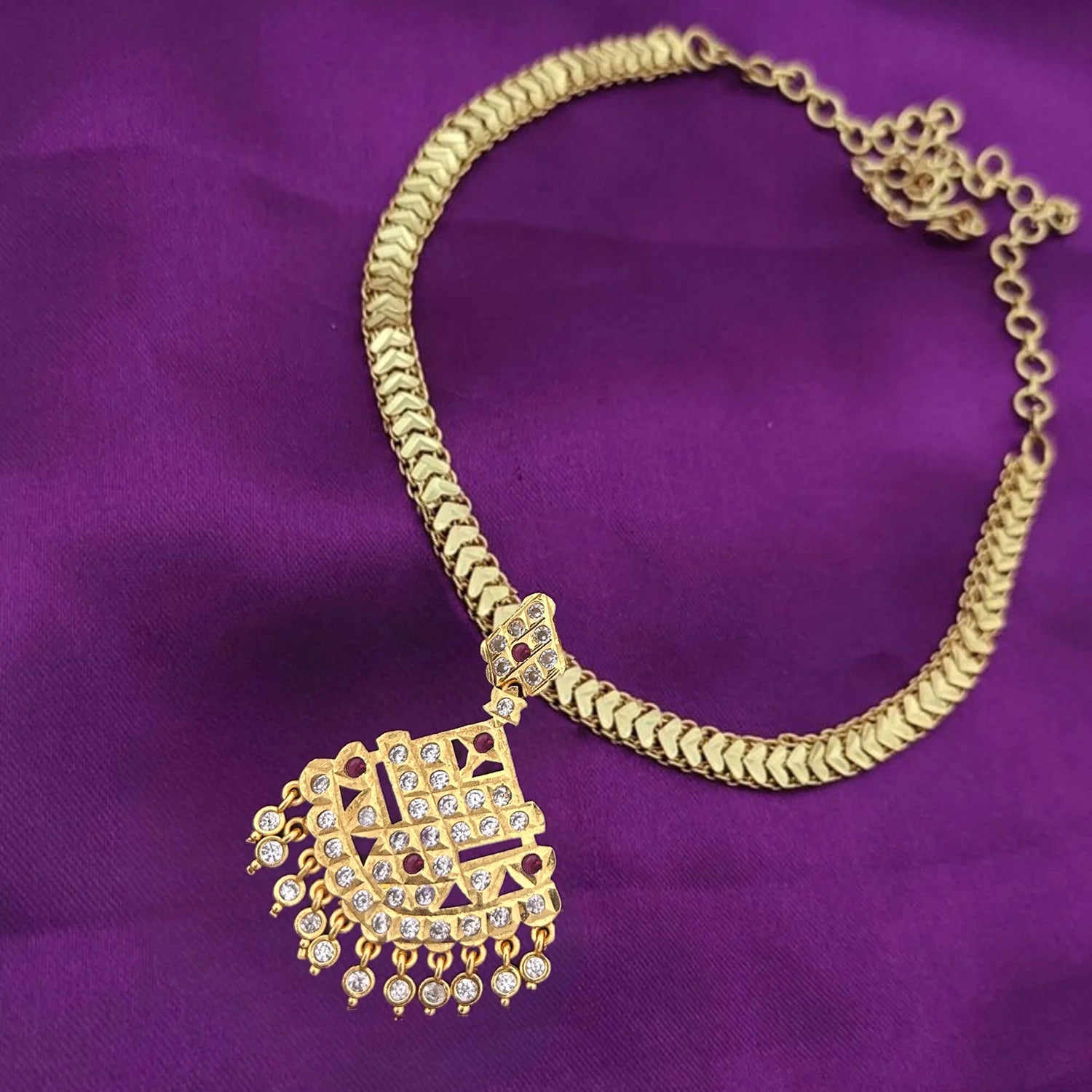 Gold Plated AD Stone Pendant Chain Necklace