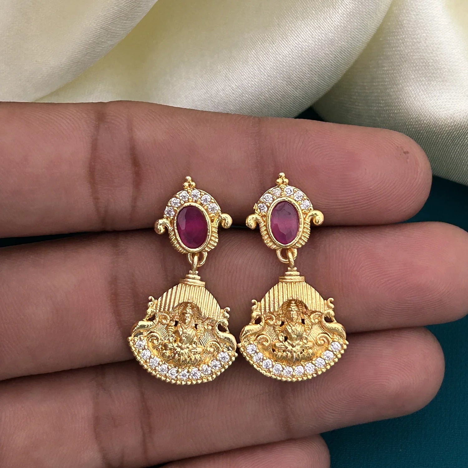 Lakshmi Temple Gold Plated Jhumka Earrings