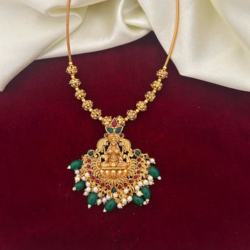 Lakshmi Temple Pendant Gold Plated Chain Necklace