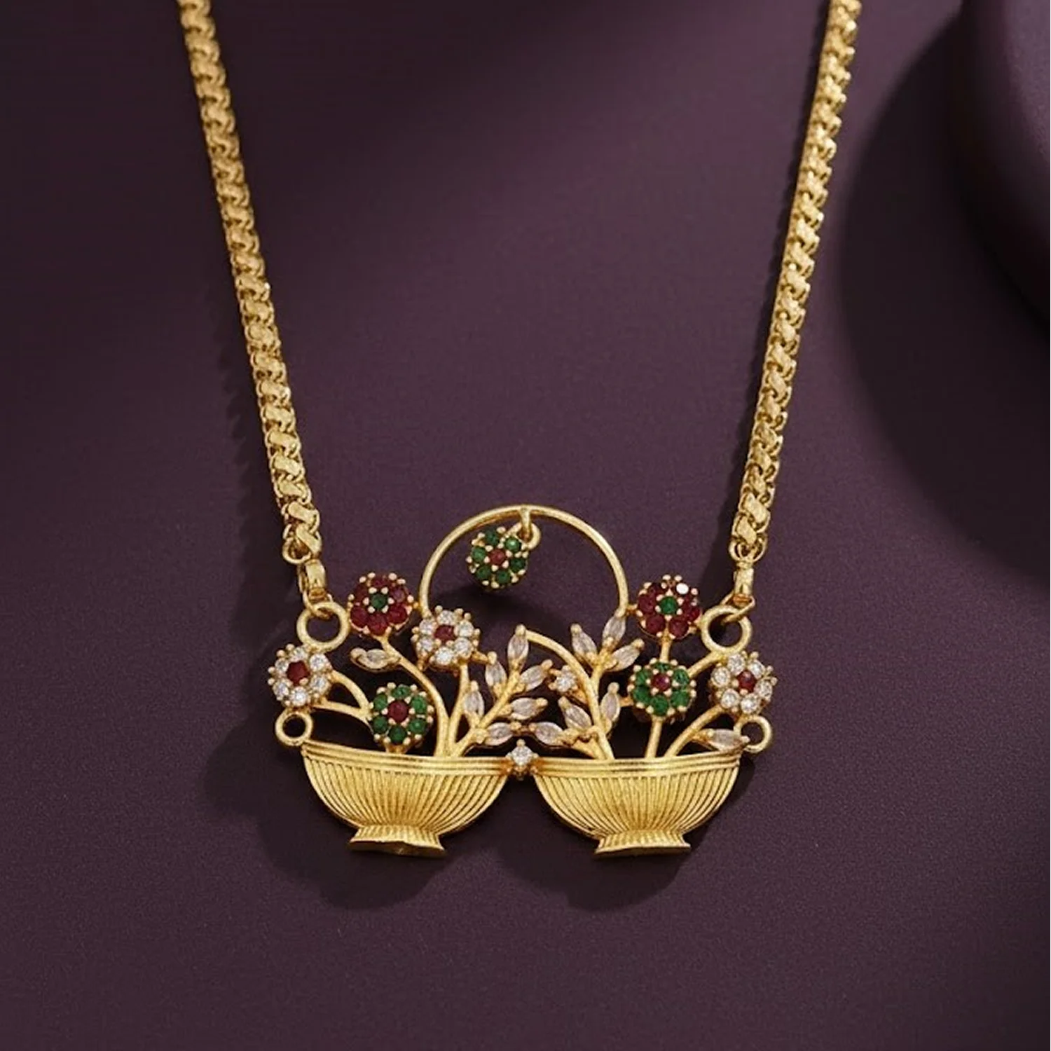 Floral Double Fuldani Gold Plated Chain Necklace for Women