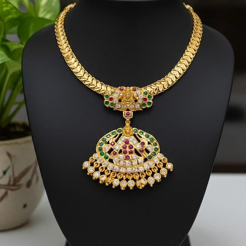 Lakshmi Temple Design Gold Chain Necklace