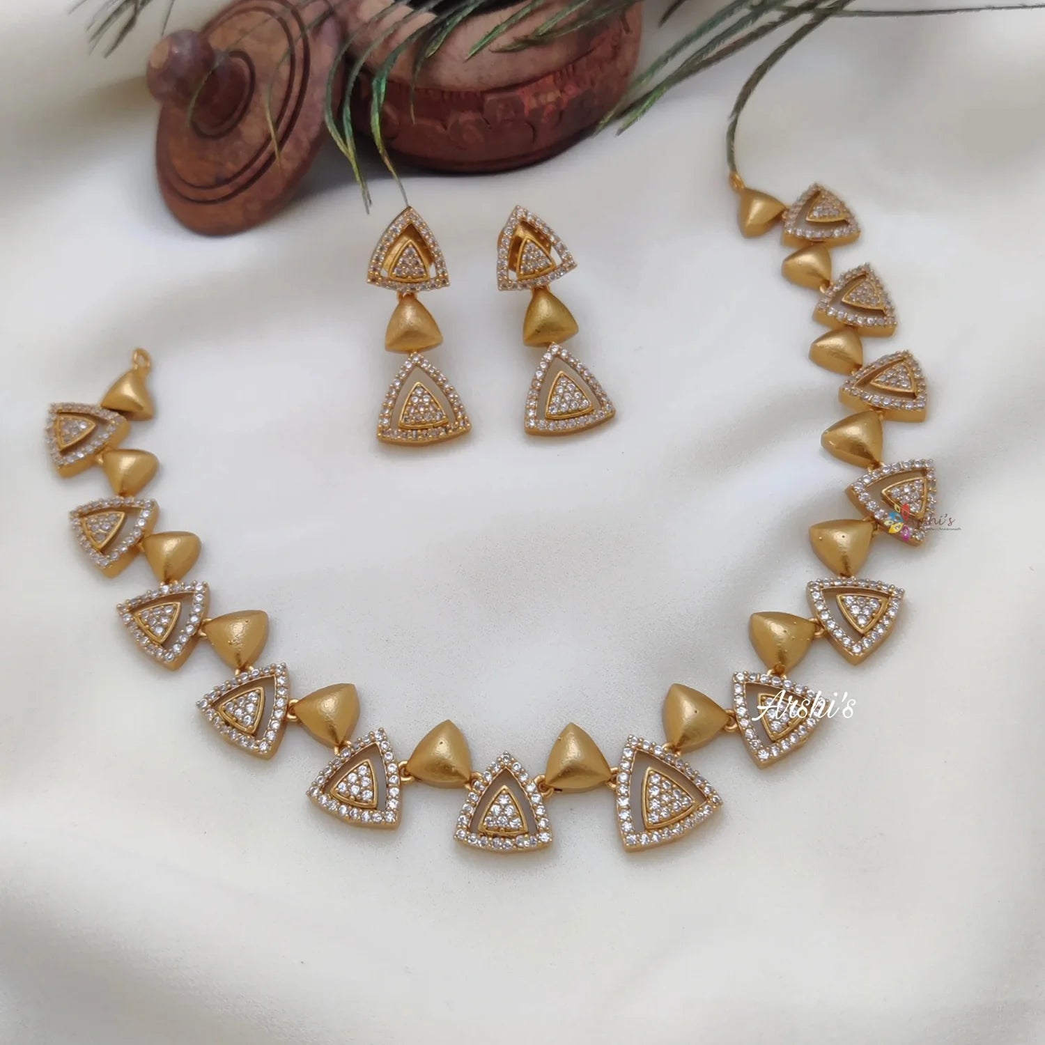 Antique Peacock Gold Plated American Diamond Necklace Set