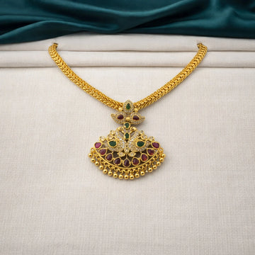 Multicolor Stone Gold Plated Pendant Chain Necklace