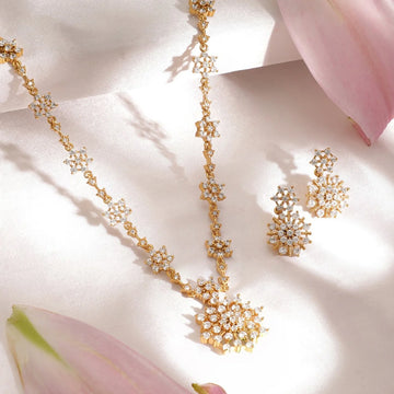 Floral American Diamond Gold Plated Necklace Set