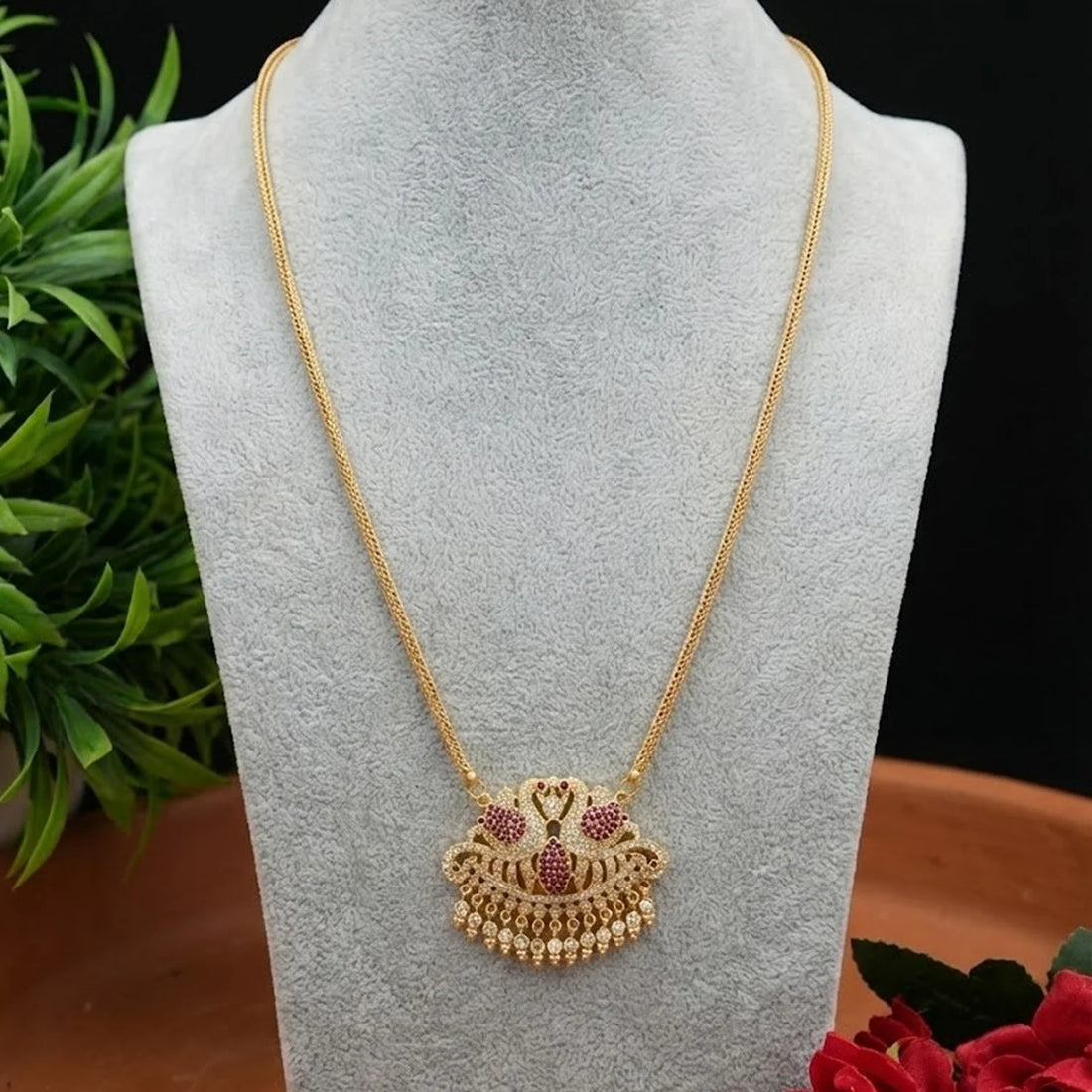 Peacock Design Gold Plated Pendant Chain Necklace