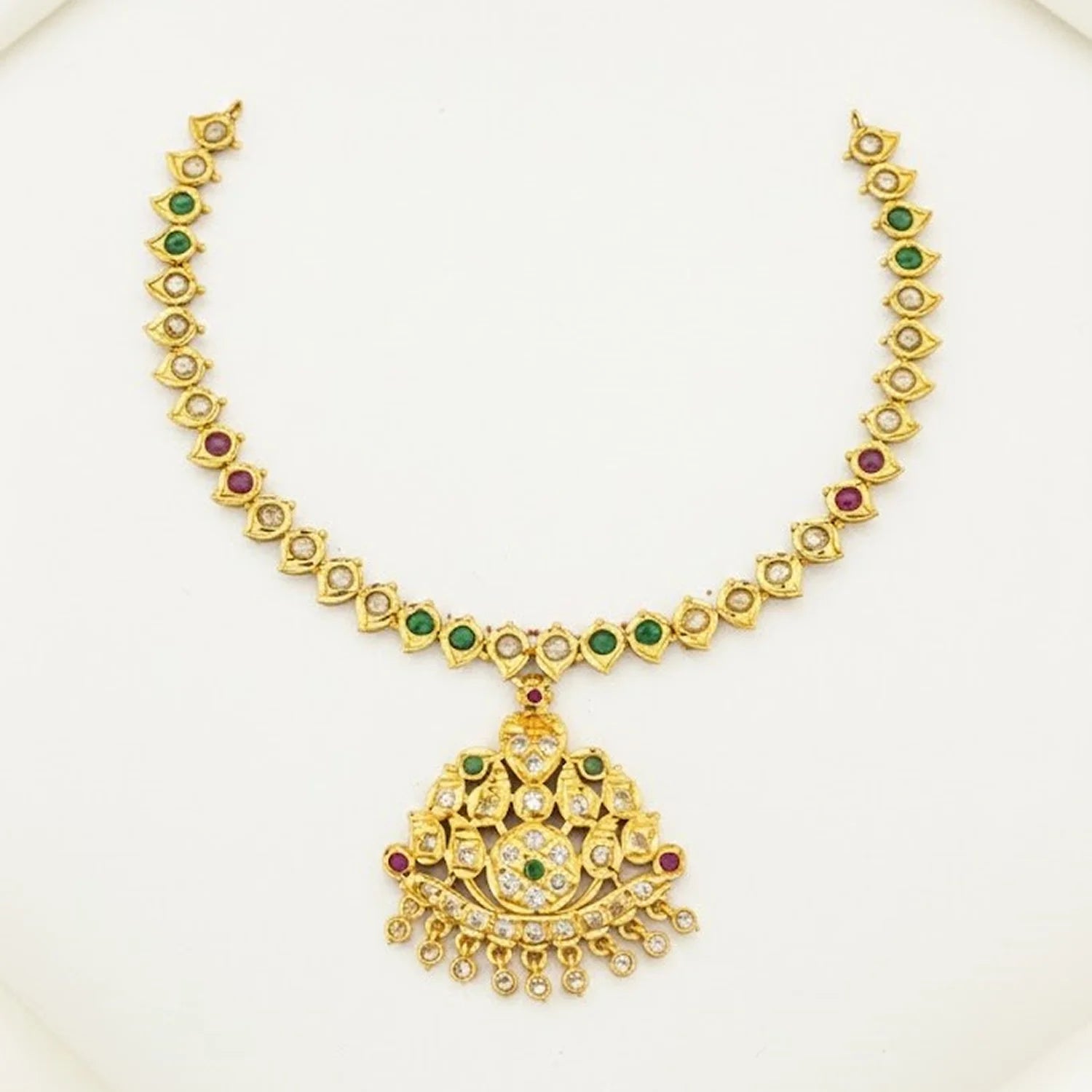 Multi Stone Gold Plated Pendant Chain Necklace for Women