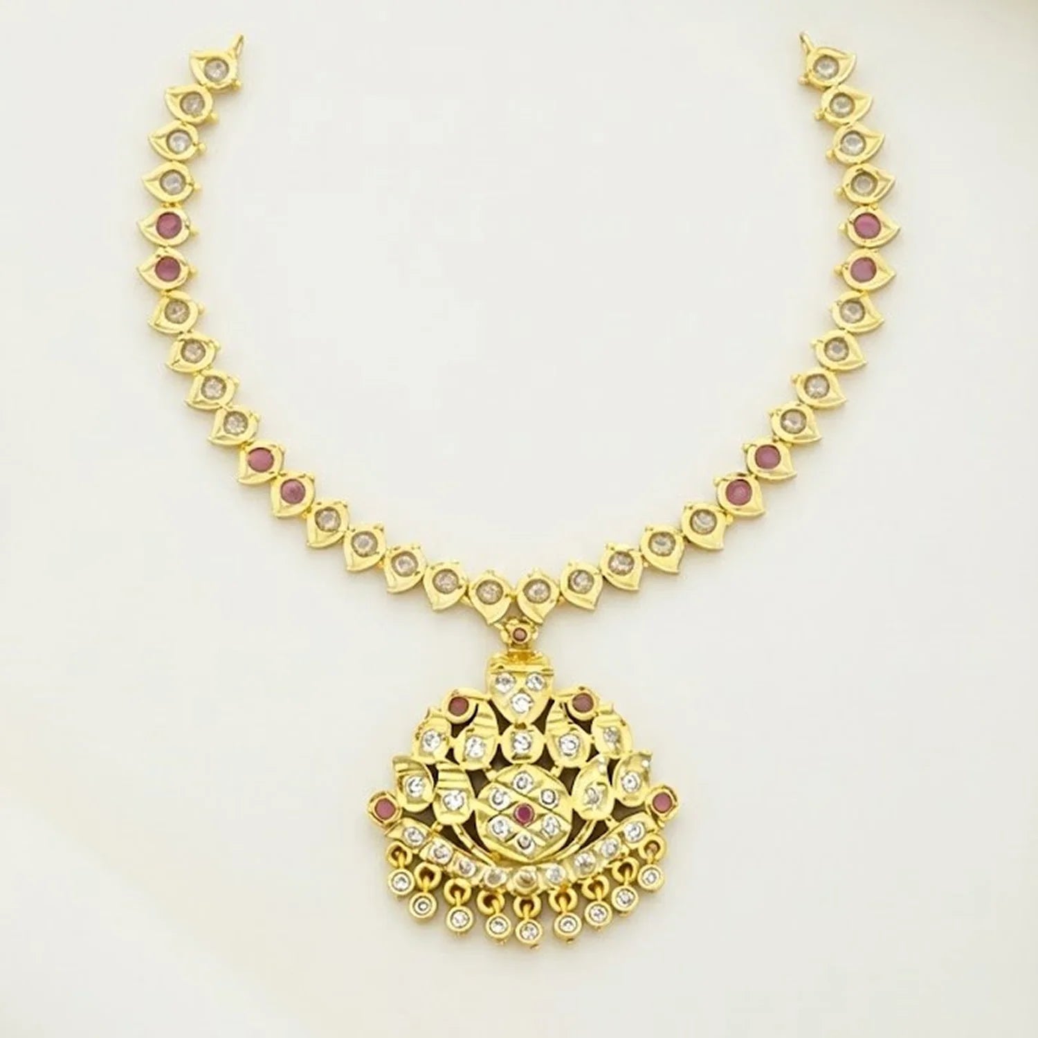 Red Stone Gold Plated Pendant Chain Necklace for Women