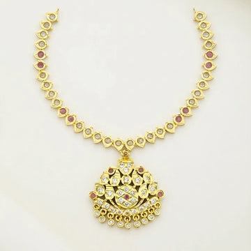 Red Stone Gold Plated Pendant Chain Necklace for Women