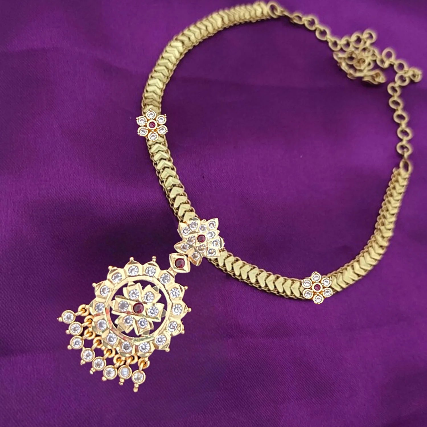 Designer AD Stone Gold Plated Chain Necklace Set