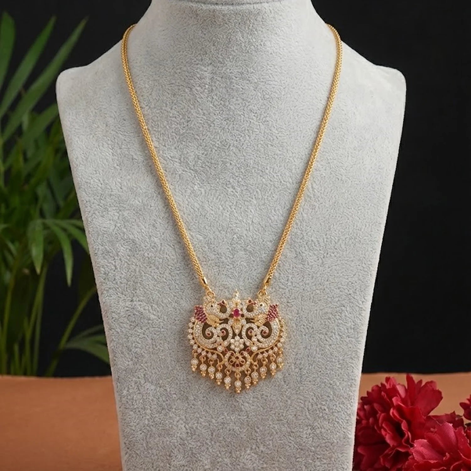 Antique Elephant Pearl Gold Plated Pendant Chain Necklace