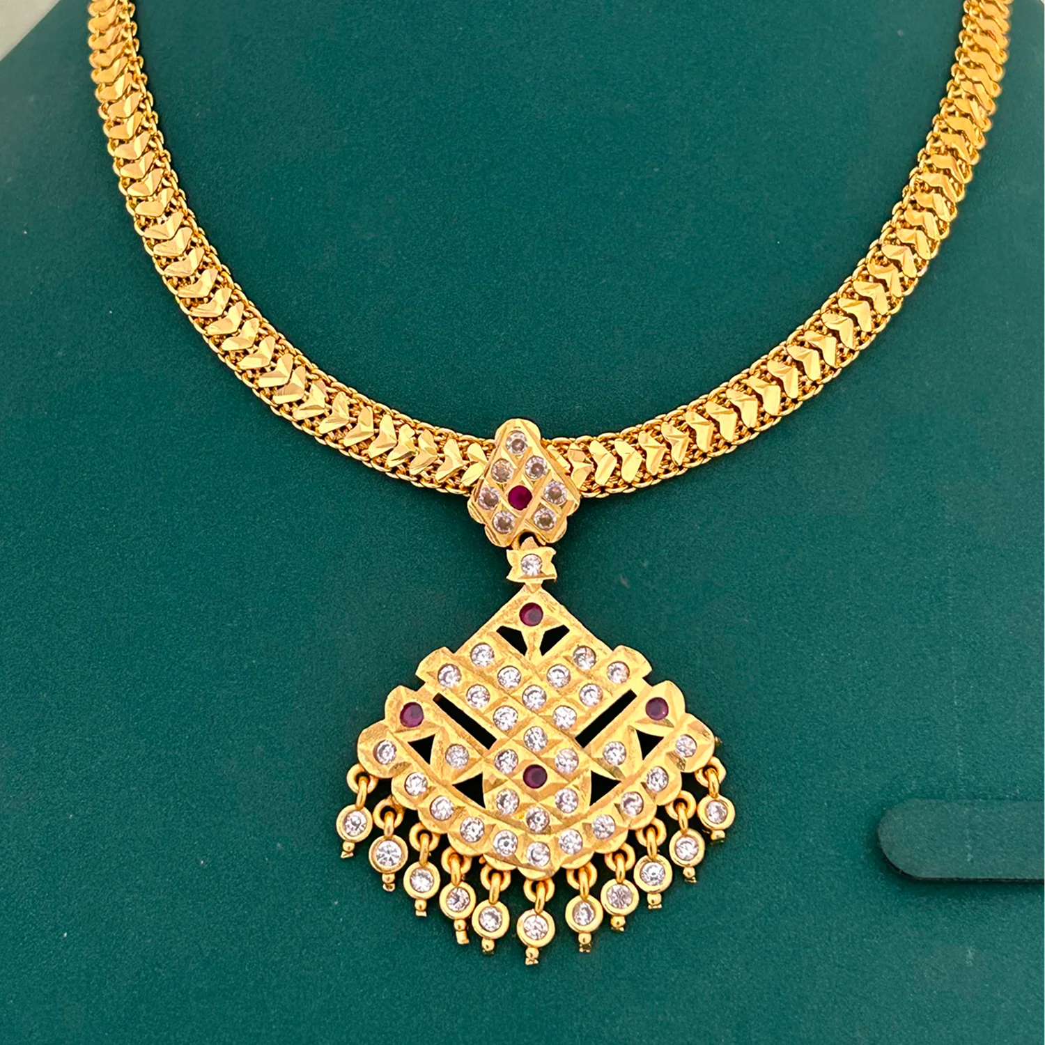Gold Plated AD Stone Pendant Chain Necklace