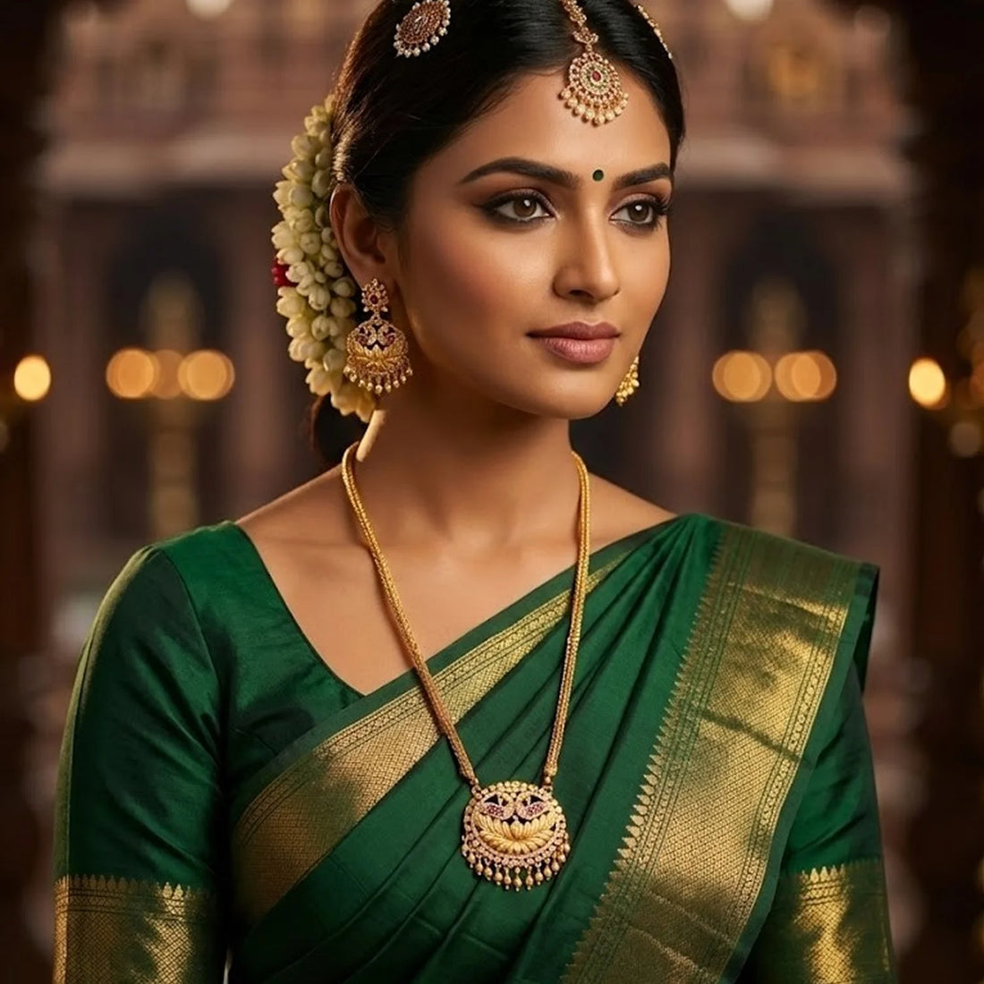 Temple Lakshmi Gold Plated Long Chain Necklace