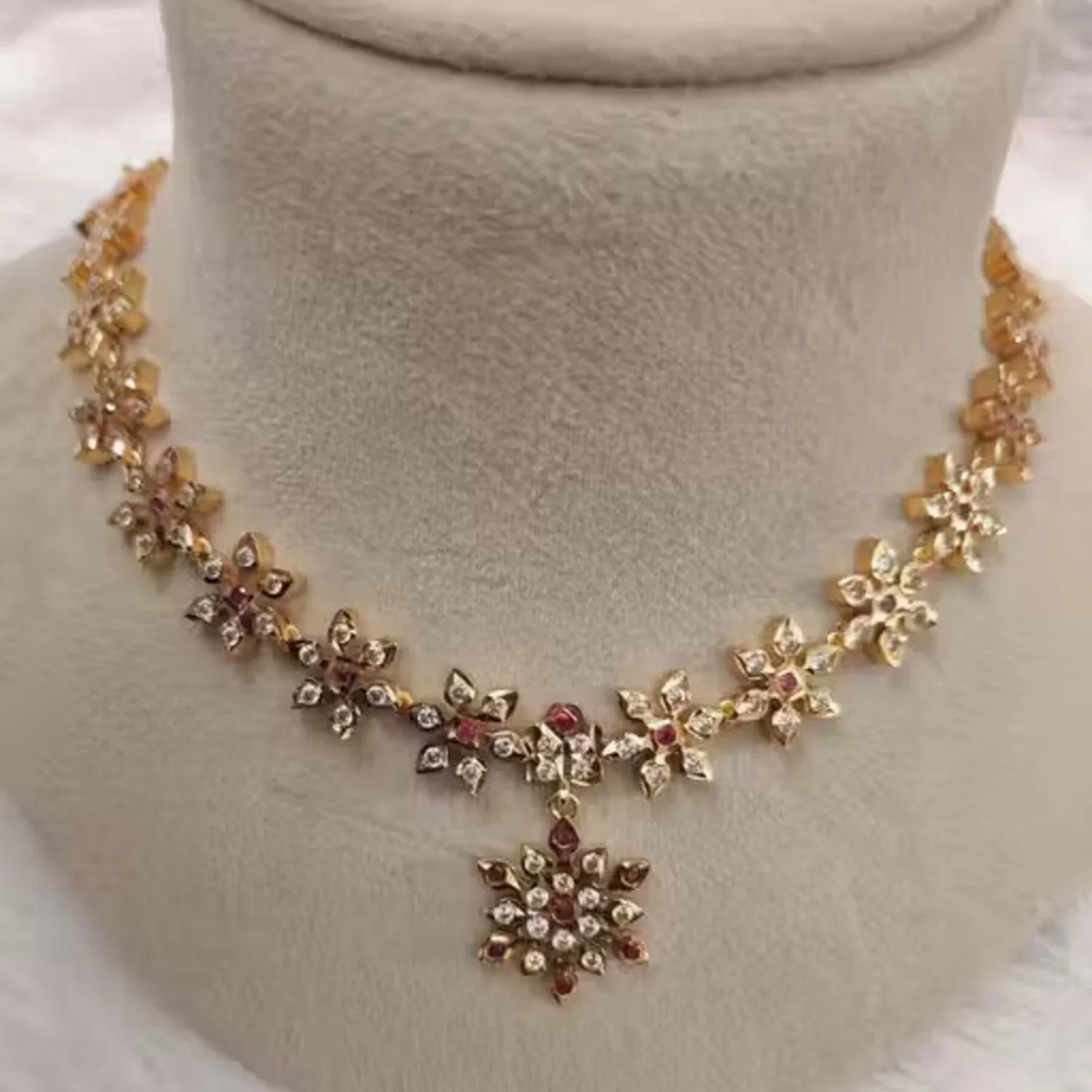 Floral AD Stone Gold Plated Chain Necklace Set