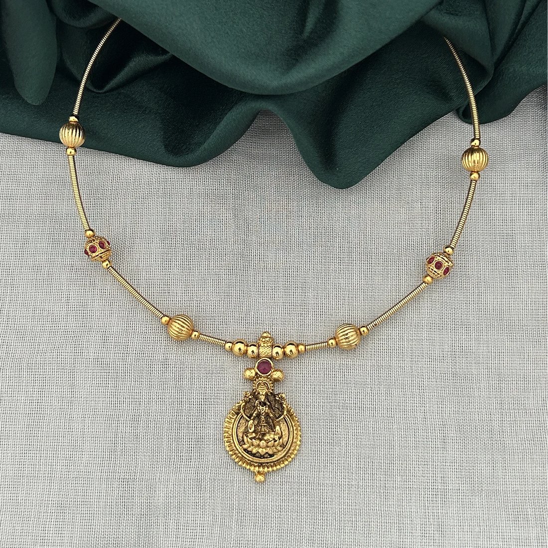 Temple Lakshmi Gold Plated Hasli Chain Necklace