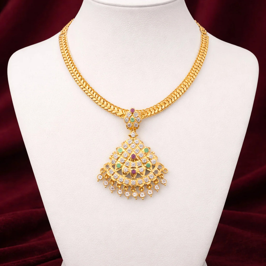 Gold Plated AD Pendant Chain Necklace for Women