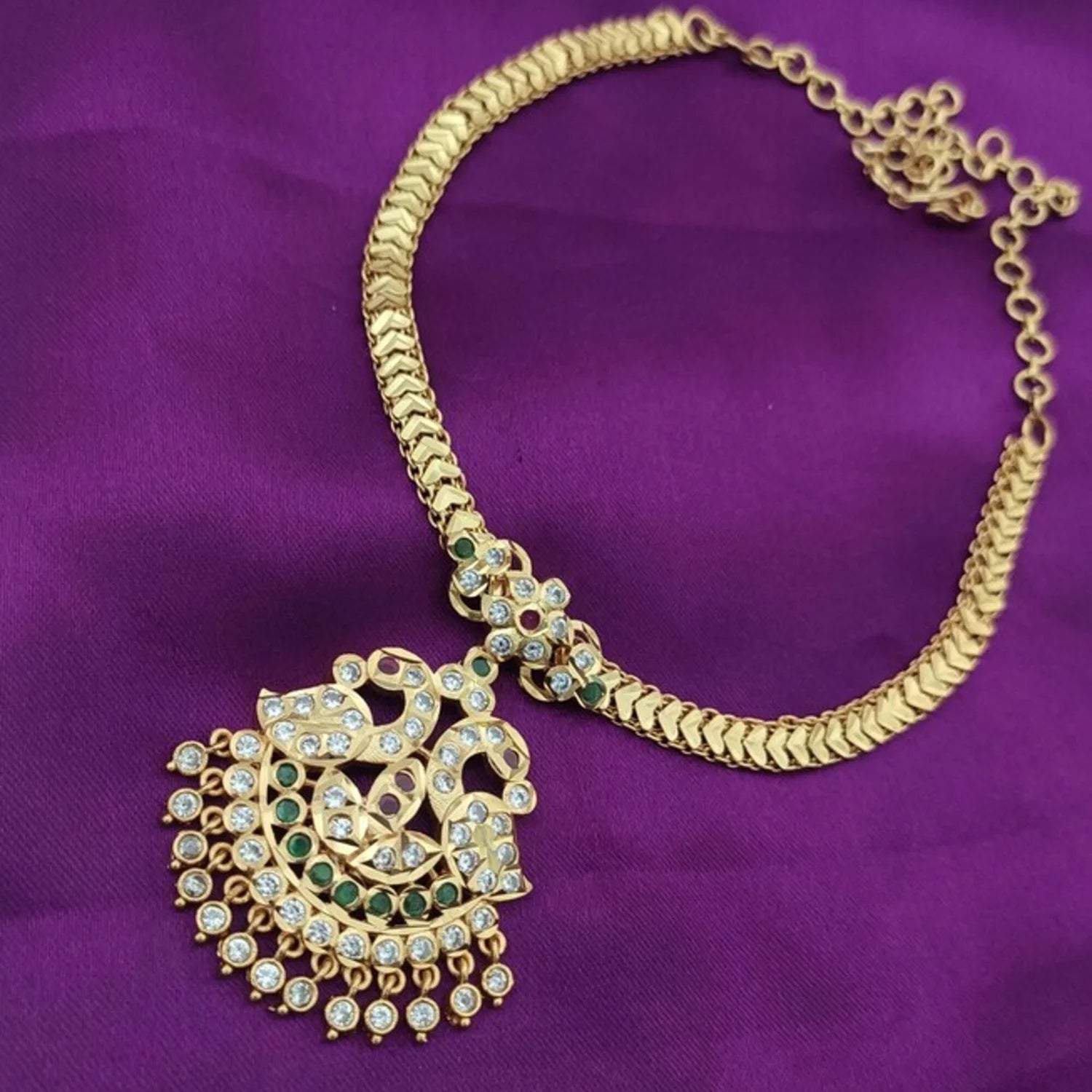 Gold Plated AD Pendant Chain Necklace for Women