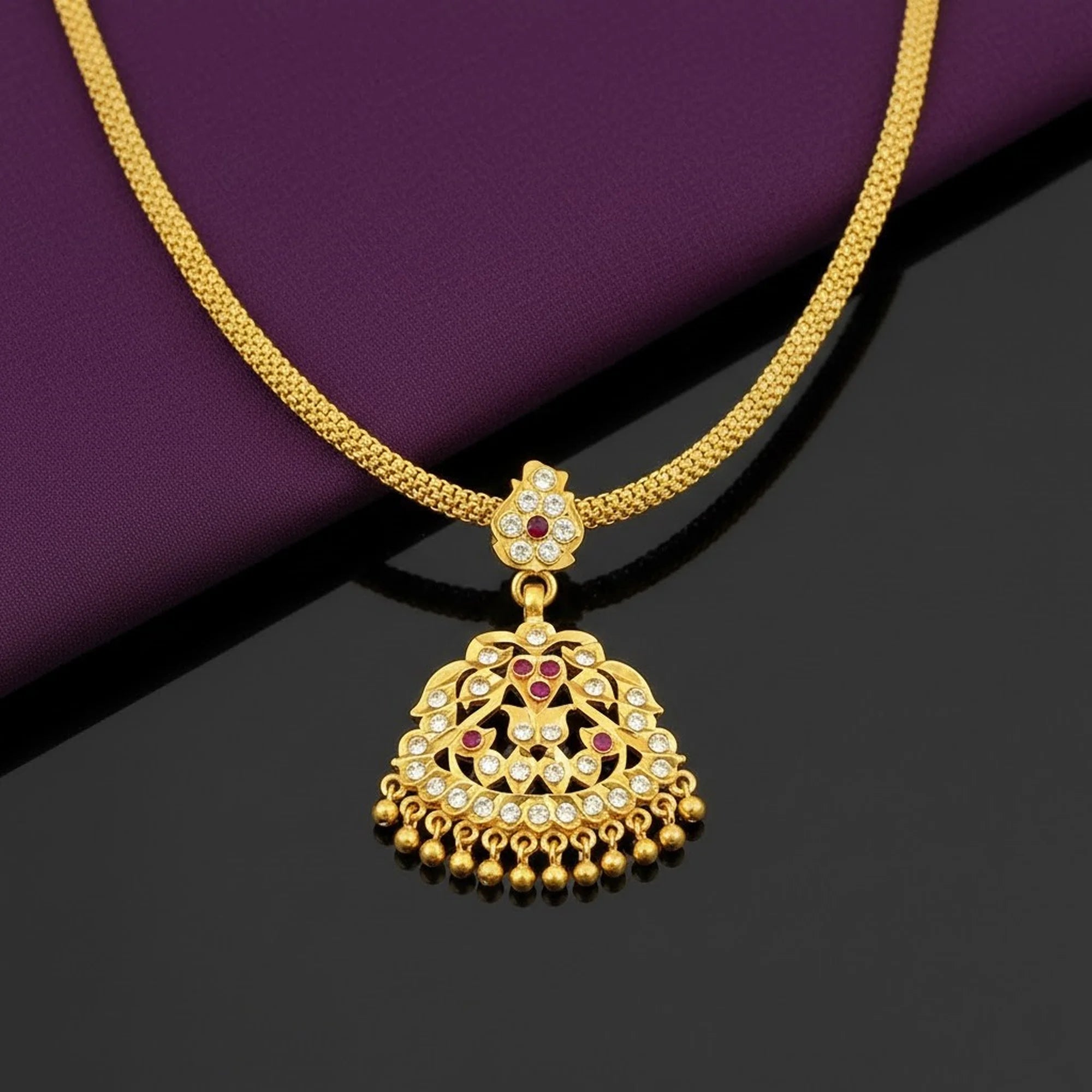 Gold Plated AD Pendant Chain Necklace for Women