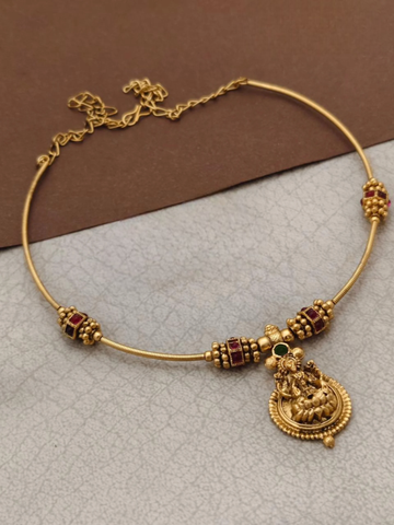 Lakshmi Temple Gold Plated Hasli Chain Necklace