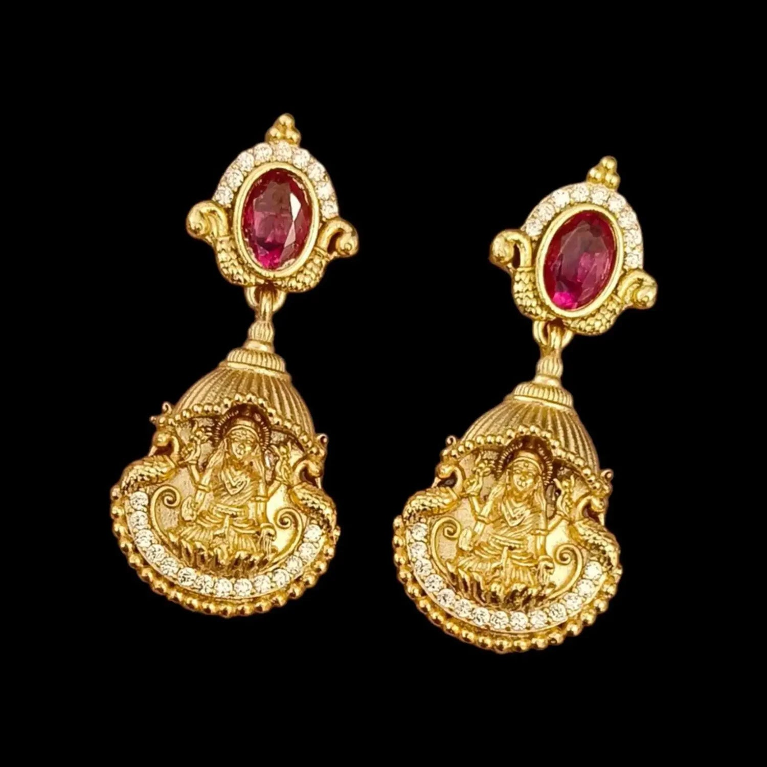 Lakshmi Temple Gold Plated Jhumka Earrings