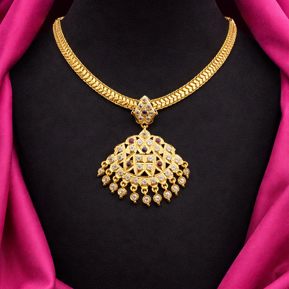 Gold Plated AD Stone Pendant Chain Necklace