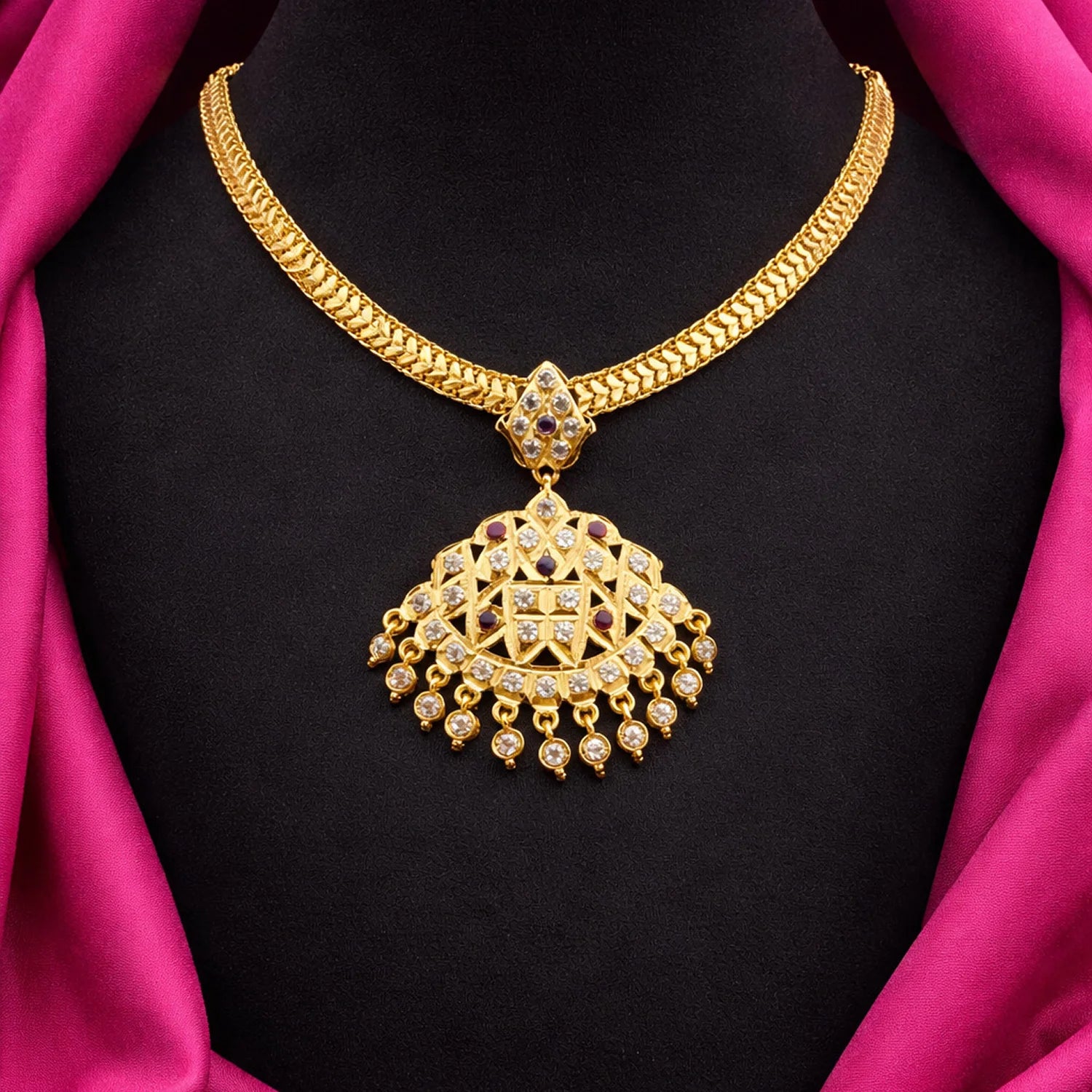 Gold Plated AD Stone Pendant Chain Necklace