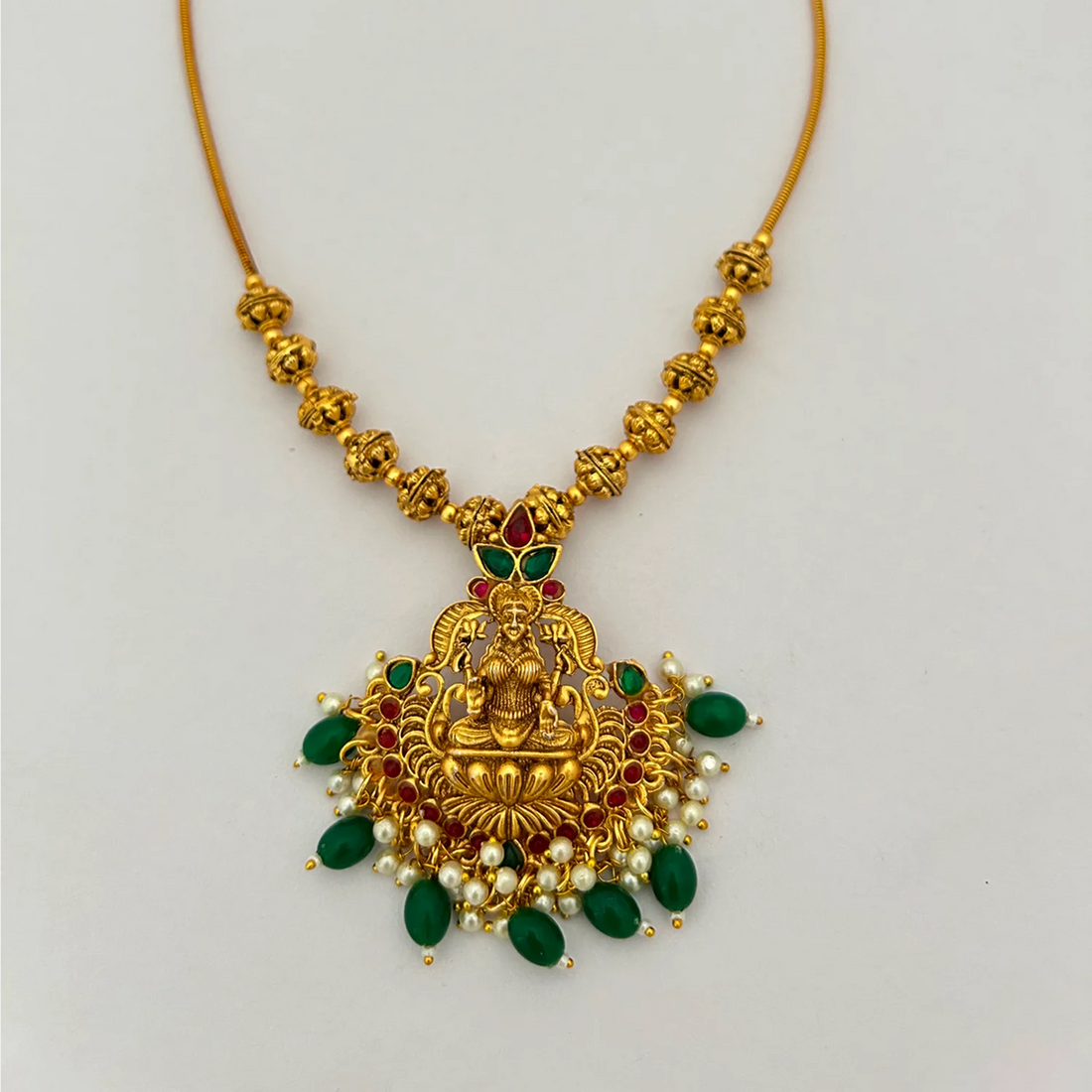 Lakshmi Temple Pendant Gold Plated Chain Necklace