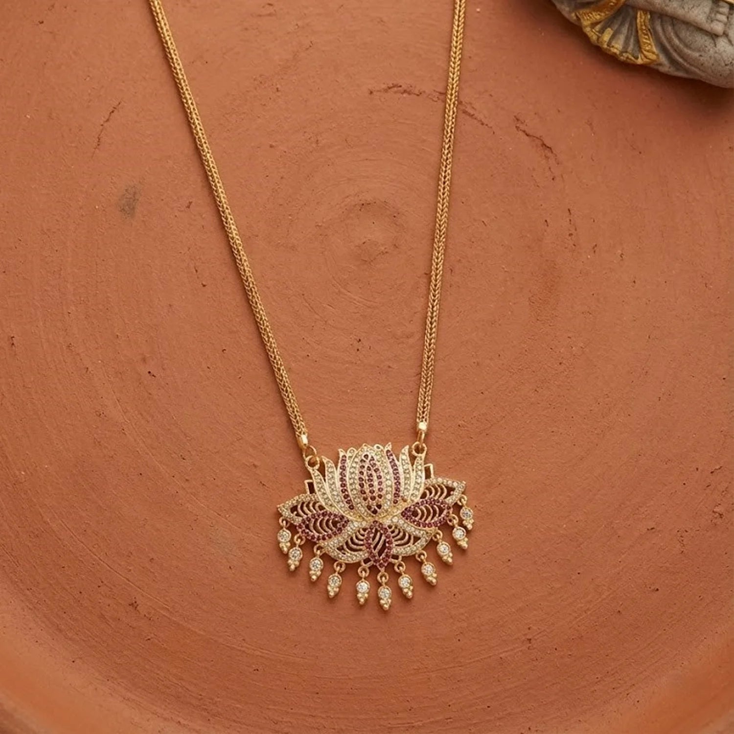 Floral AD Gold Plated Pendant Chain Necklace for Women